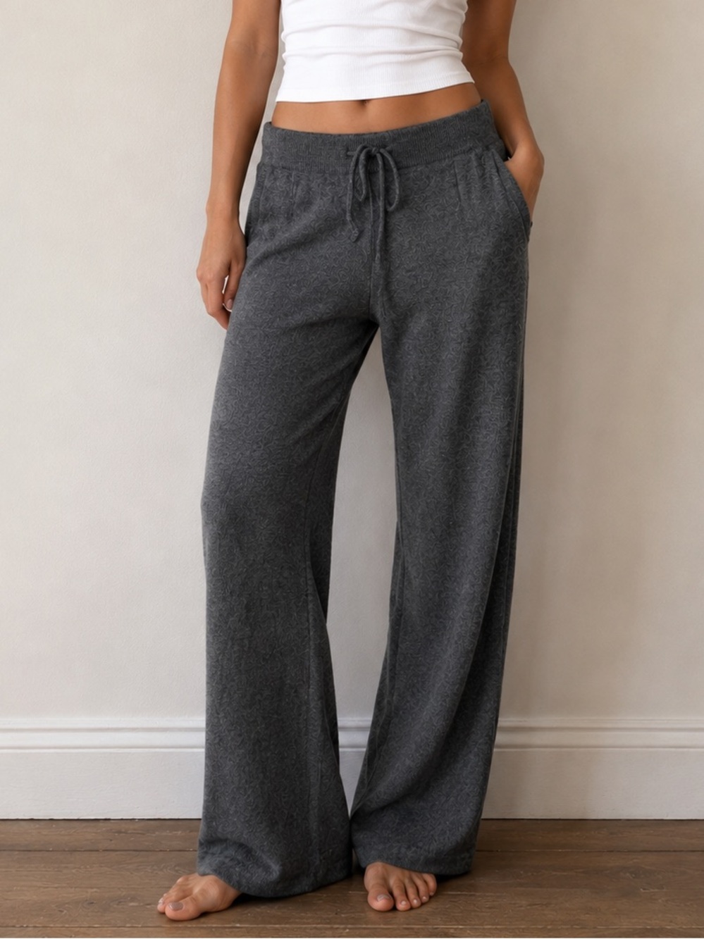 Gentle Herd Gray Cashmere Wide Leg Lounge Pants Medium Quiet Luxury Scandi